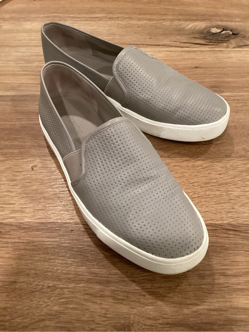 Vince Perforated Slip-On Sneakers in Light Gray and White